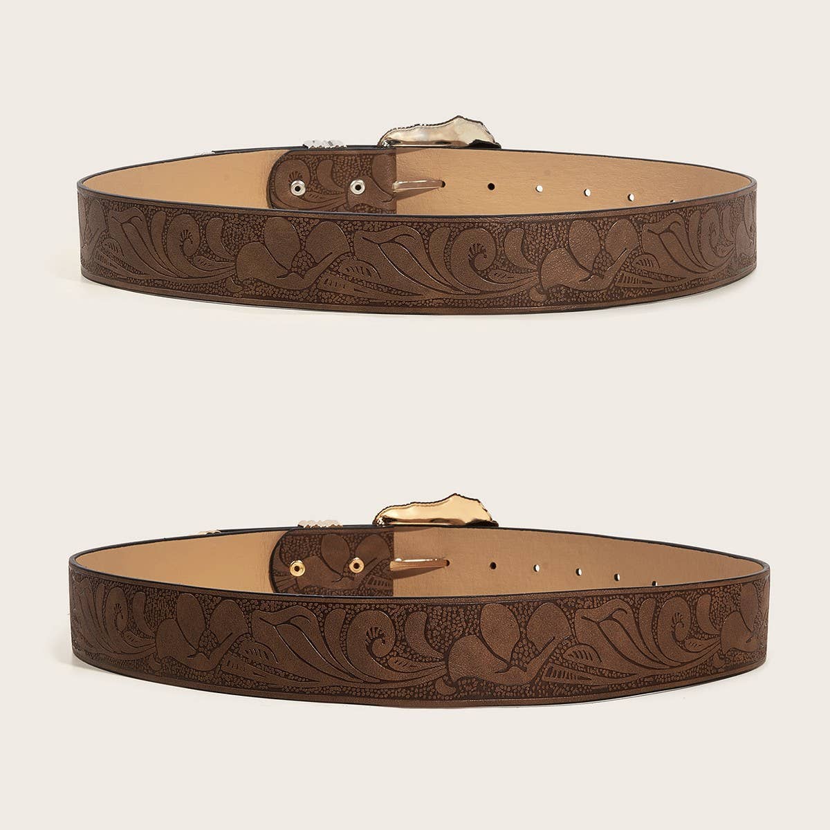 CWABE0548_BROWN TEXTURED PRINTED BELT