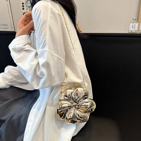 FLOWER GOLD PRESSED BAG BANQUET BAG CLUTCH_CWAB3259