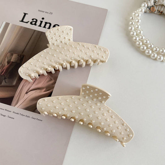 Cream Pearl Hair Claw, Elegant Chic Back Clip
