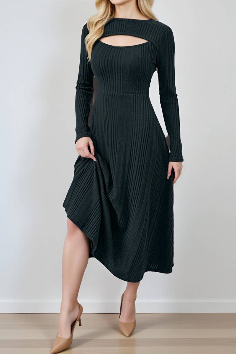 CWDMD01039_SEXY CUTOUT CREW NECK SOLID BODYCON DRESS