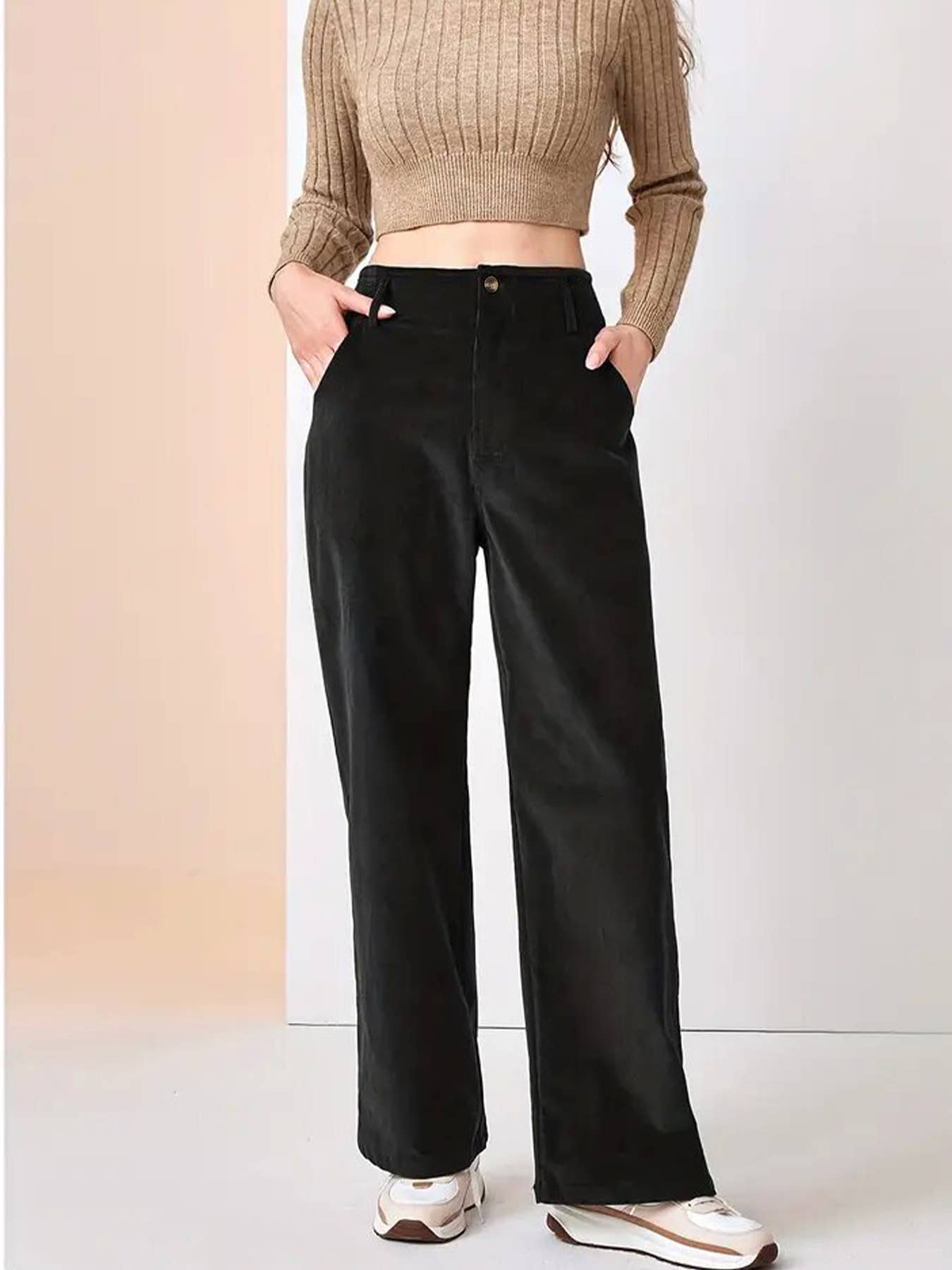 SLIM SLIM CASUAL STRAIGHT PANTS WITH HIGH WAIST