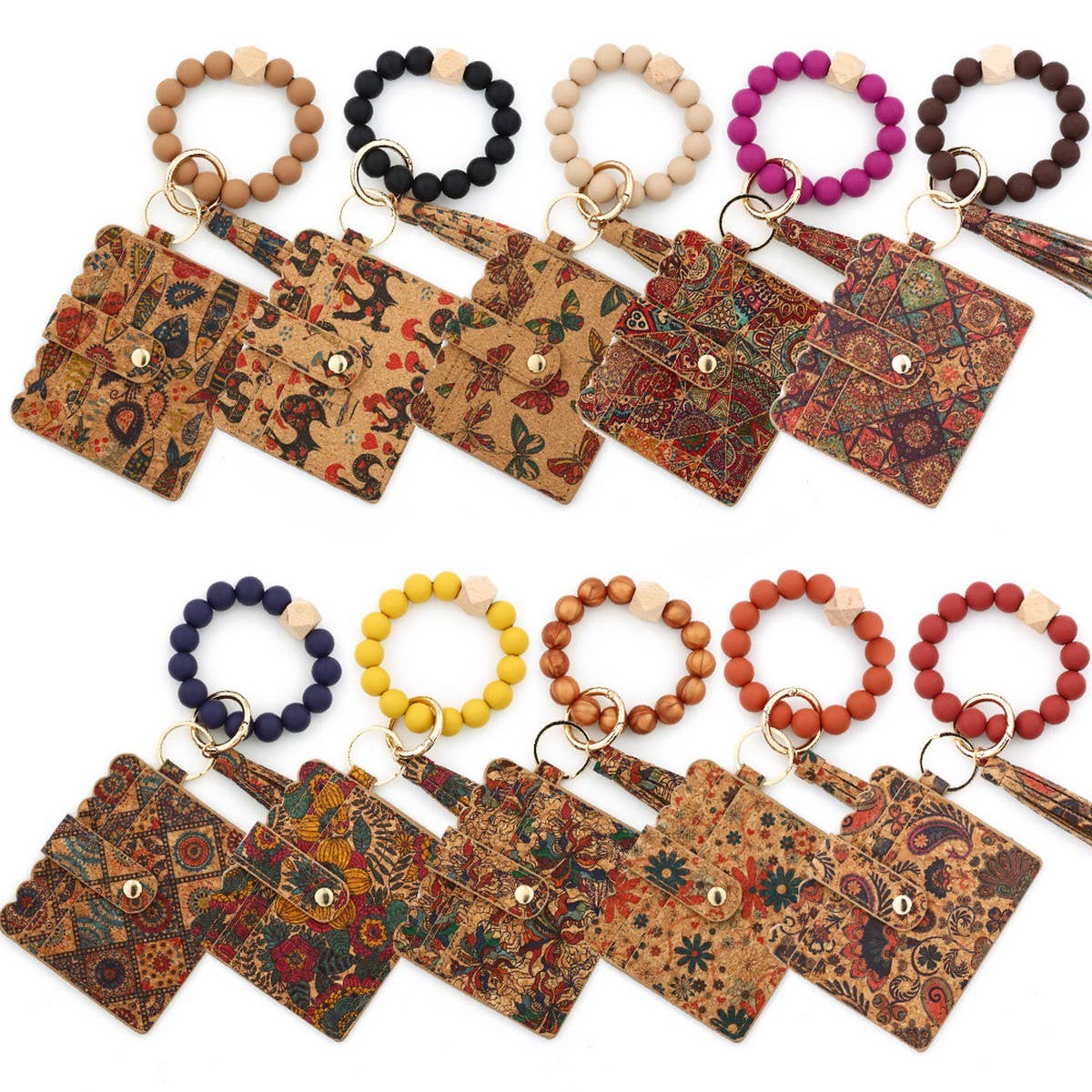 Silicone Bead Keychain Cork Card Wallet with Print_CWAB4951