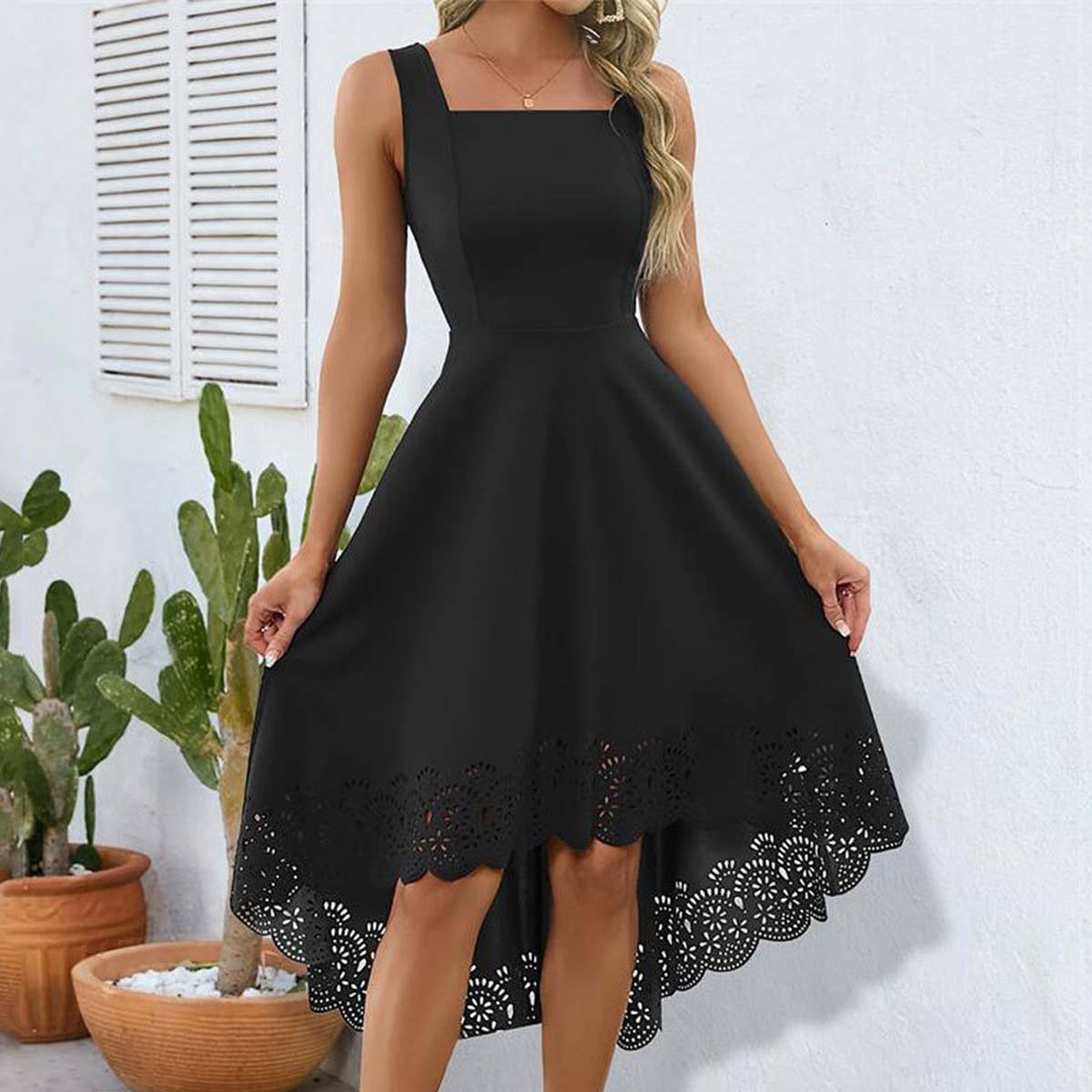 Elegant irregular pendulous burnt-out vest dress