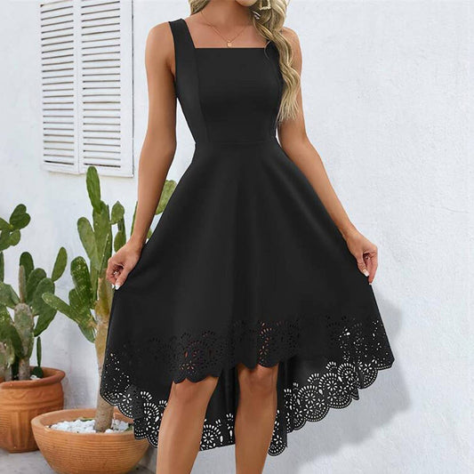 Elegant irregular pendulous burnt-out vest dress