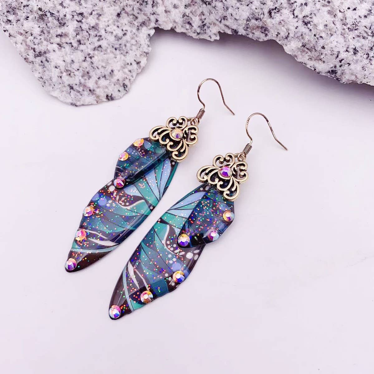 Elegant long earrings with cicada wing wings