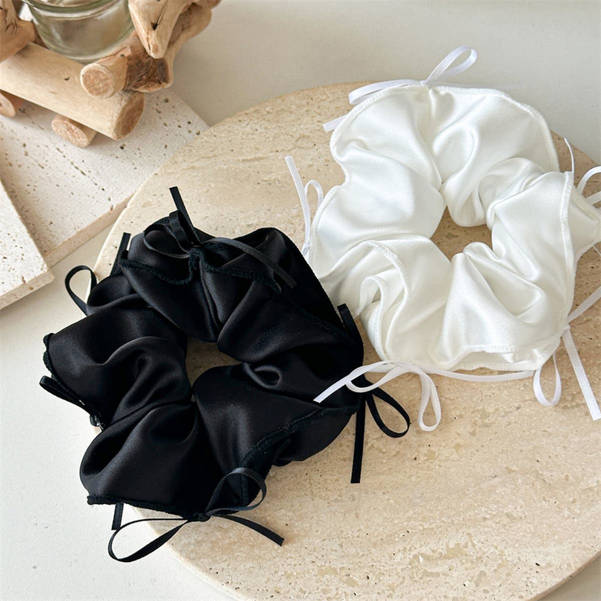BALL HEAD RUBBER BAND RIBBON BOW HAIR TIE_CWAHA1353