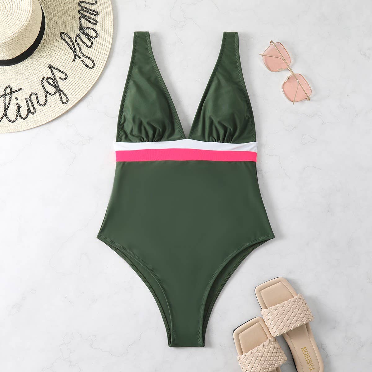 SEXY V-NECK ADJUSTABLE LACE-UP ONE-PIECE SWIMSUIT