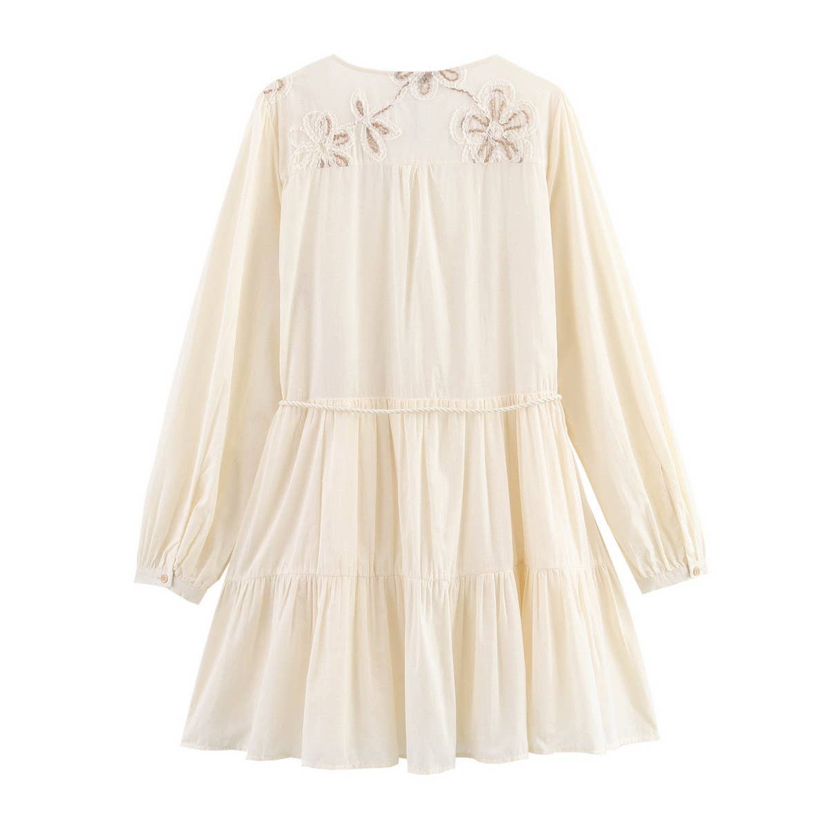 Floral Embroidery MiniDress with Drawstring Cutout