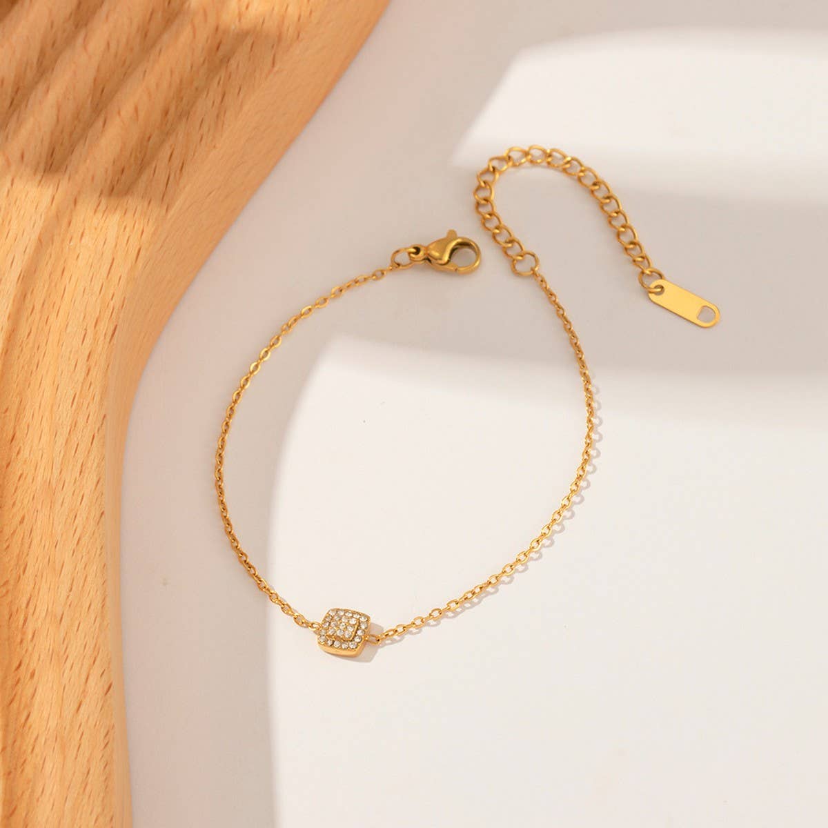 Delicate 18K Gold Titanium Zircon Square Pendant