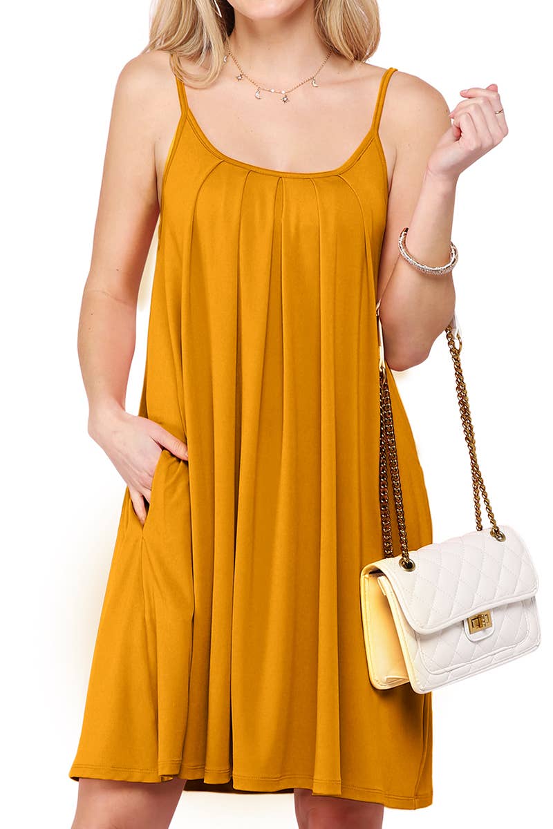 CWDSD10371-P_PLEATS DETAILED DRESS WITH POCKET AND STRAP