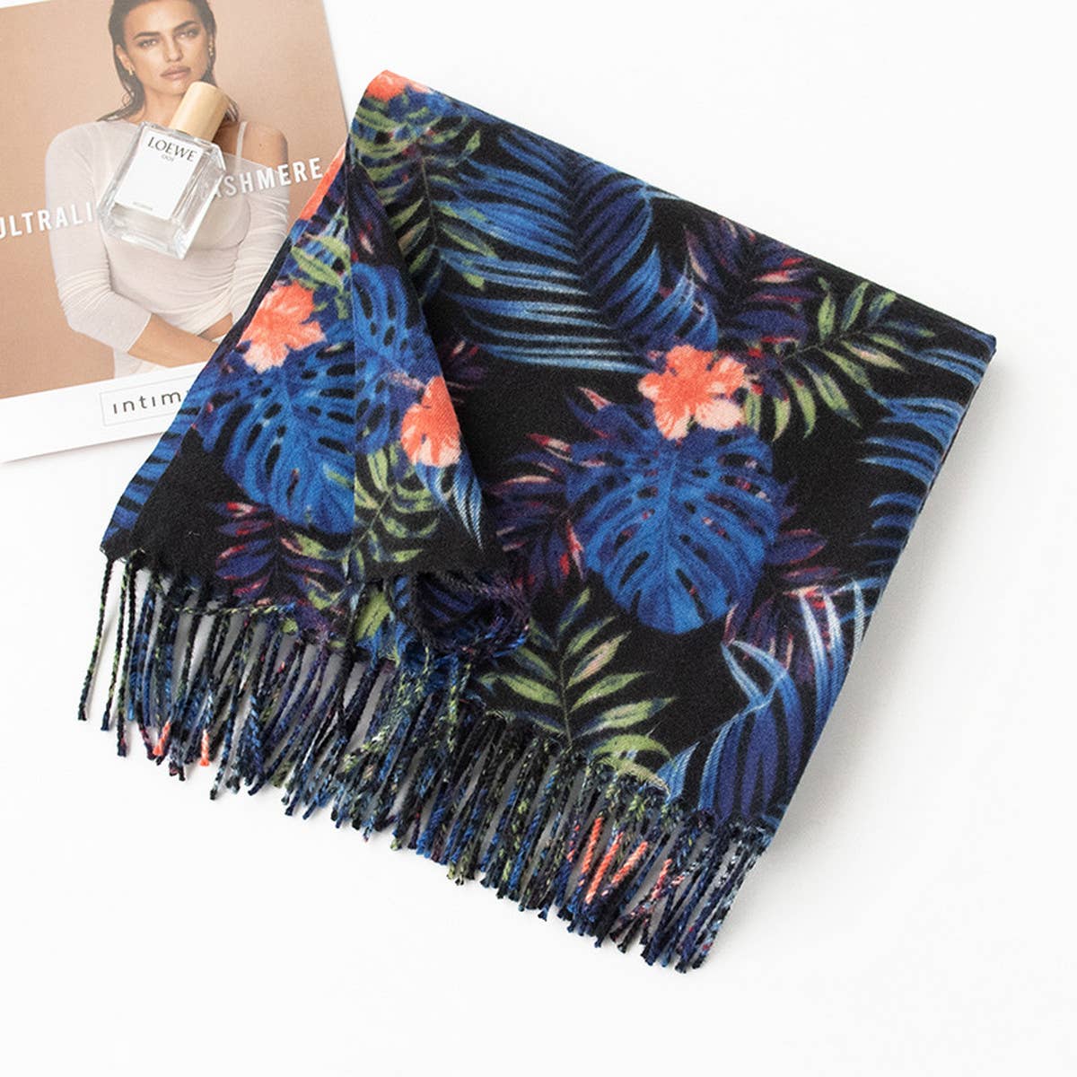 Print Scarf-Soft Blue Black Winter Wrap for Women_CWASC0919