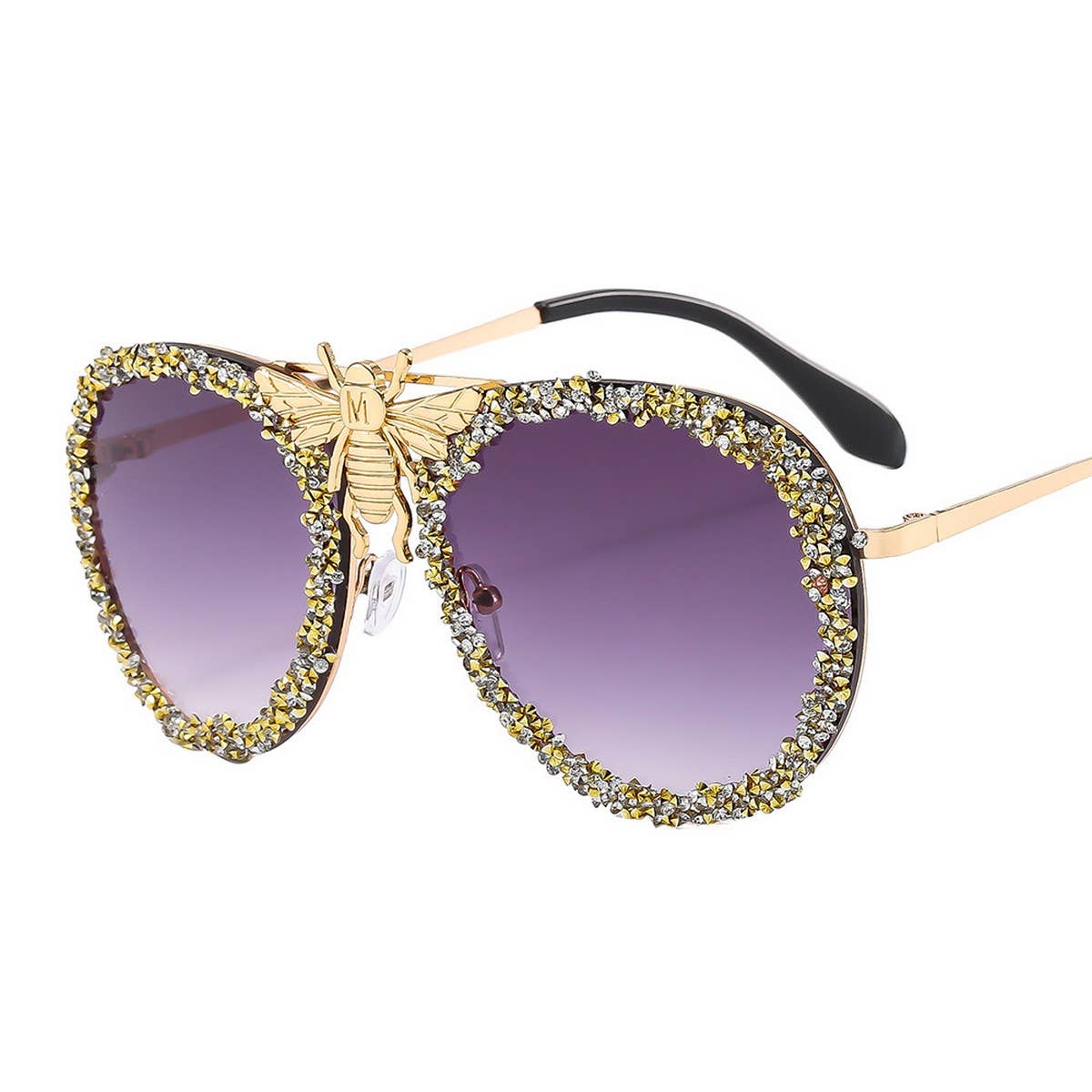 DIAMOND-STUDDED RETRO METAL LARGE FRAME SUNGLASSES