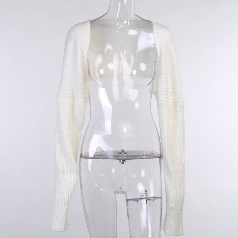 SEXY SOLID ULTRA SHORT LONG SLEEVE SWEATER JACKET