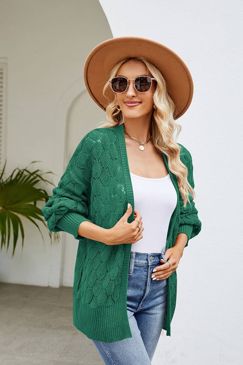 CWOCAL0757_MID-LENGTH HOLLOW KNIT CARDIGAN