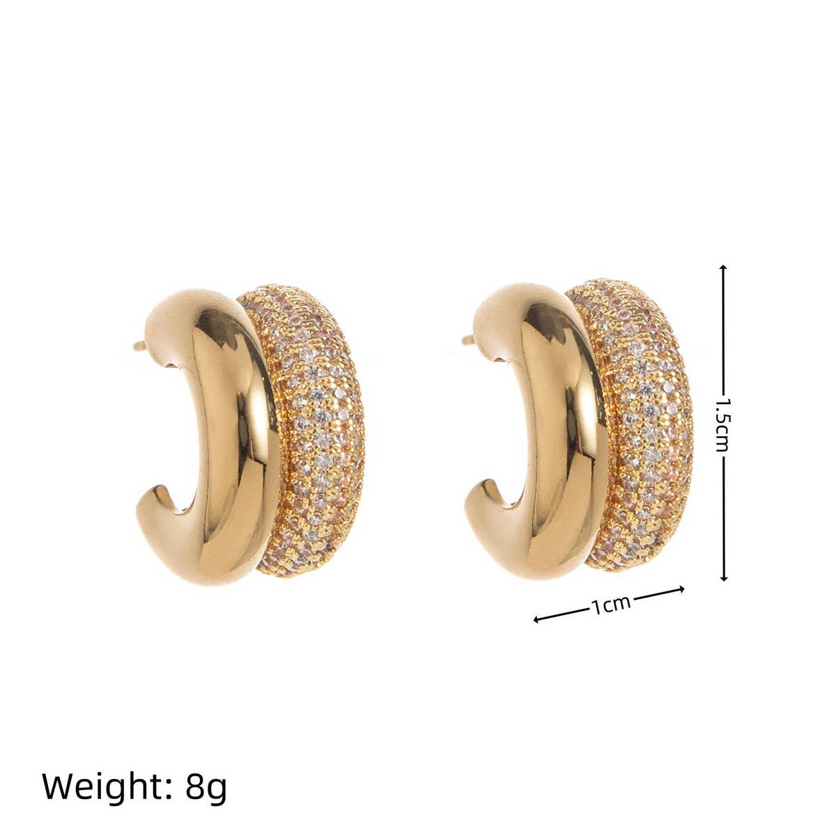 Elegant Double Hoop C-Shaped Zircon Stud Earrings