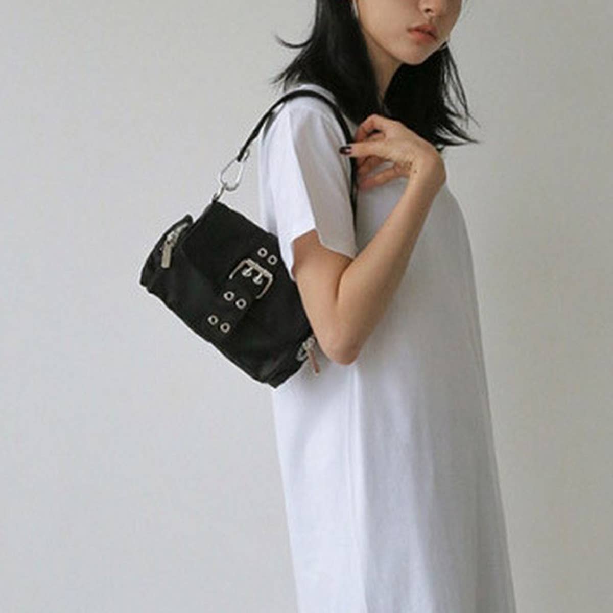 VINTAGE DOUBLE BUTTON SHOULDER BAG TOTE BAG_CWAB1390
