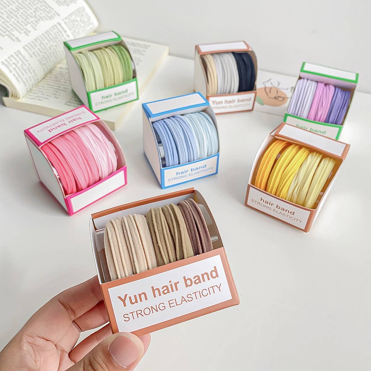 Five high-elasticity thick candy-color hair ties