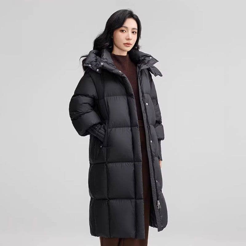 Temperament-long detachable cap warm cotton coat