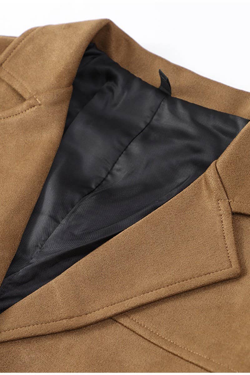 CWOCO0962_BROWN FROSTED VELVET VINTAGE LAPEL LOOSE COAT