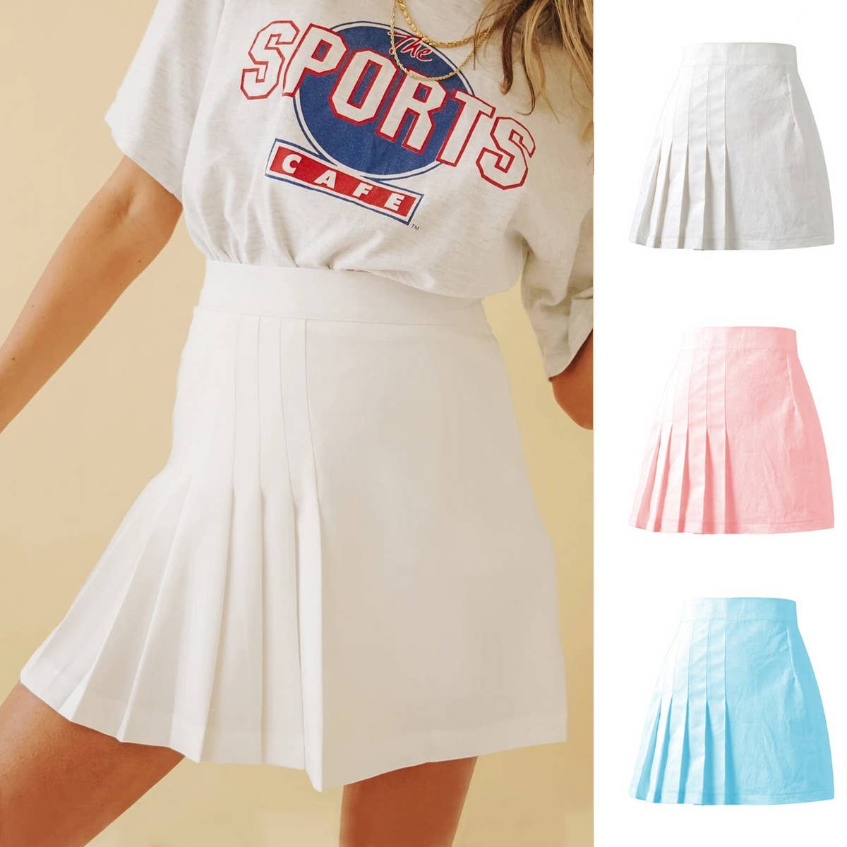 VERSATILE SOLID COLOR PLEATED SHORT SKIRT
