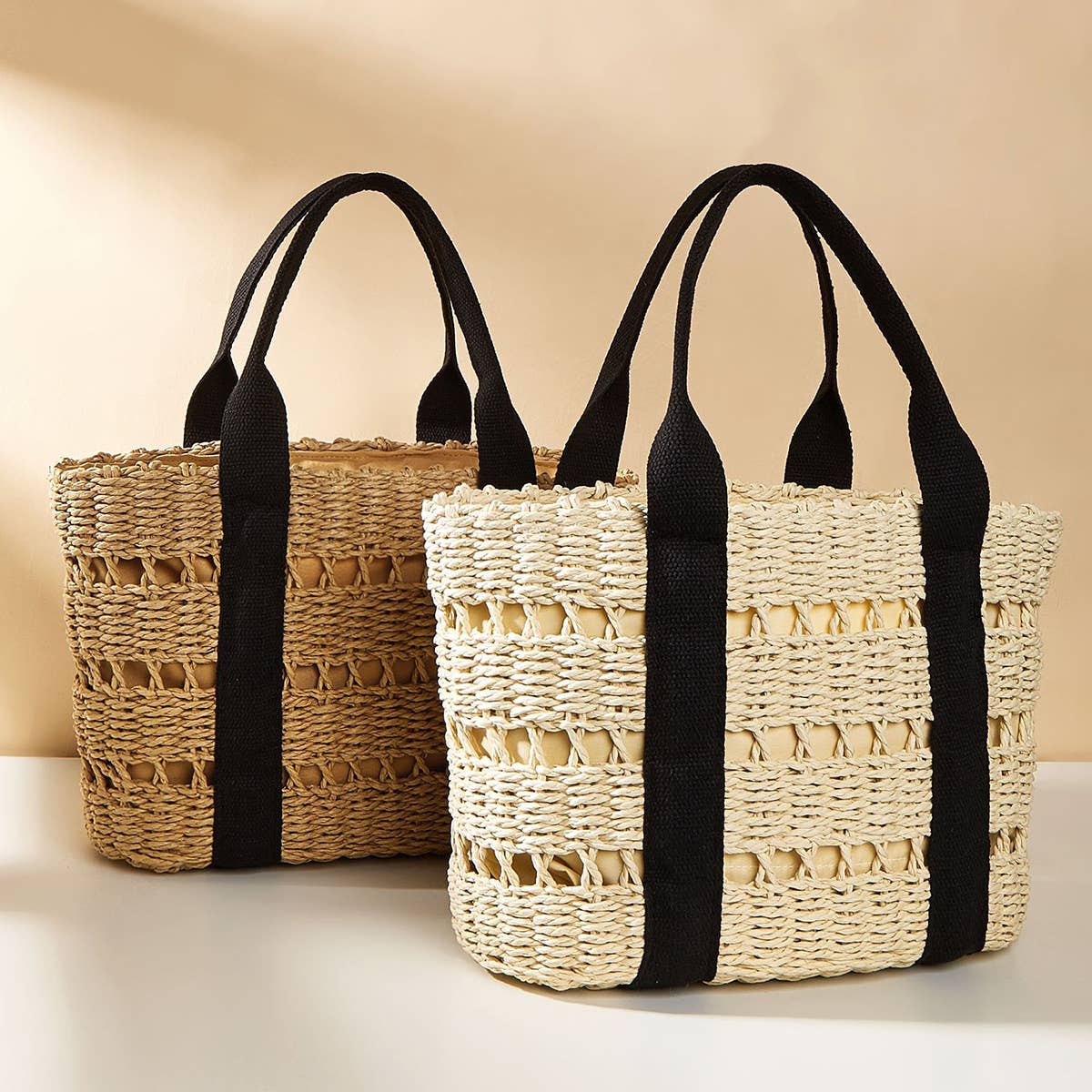 WOMEN CASUAL WOVEN STRAW SQUARE TOTE BAG _CWAB0822