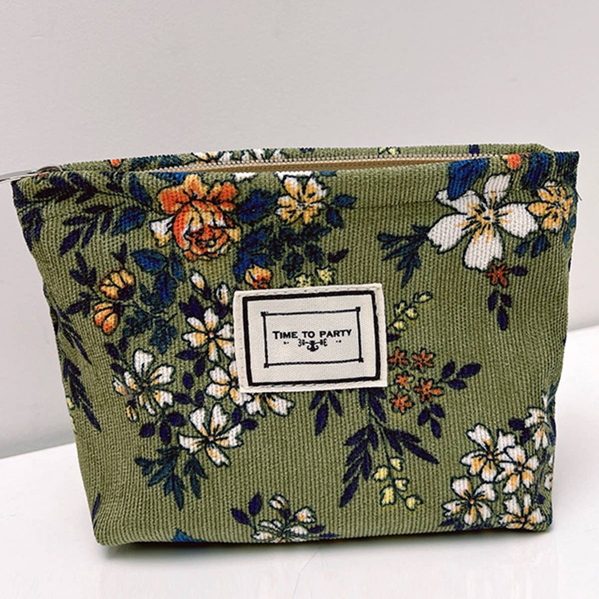 CORDUROY FLOWER PATTERN ZIPPER MAKEUP BAG_CWAB1219