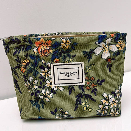CORDUROY FLOWER PATTERN ZIPPER MAKEUP BAG_CWAB1219