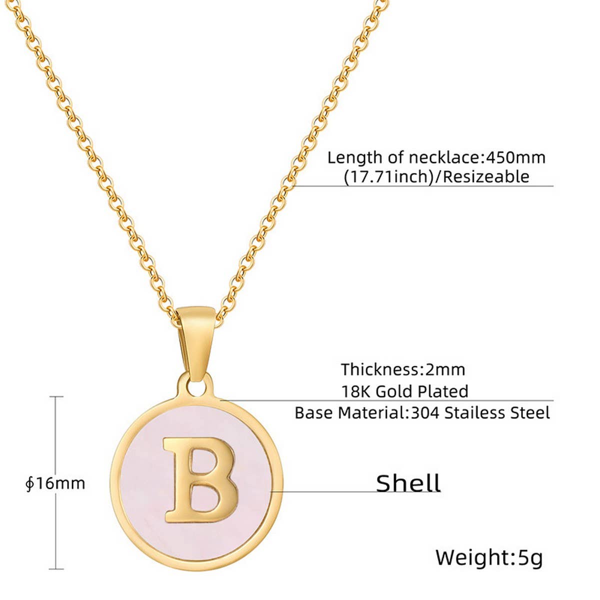 ROUND 18K GOLD STAINLESS STEEL 26LETTERS NECKLACE