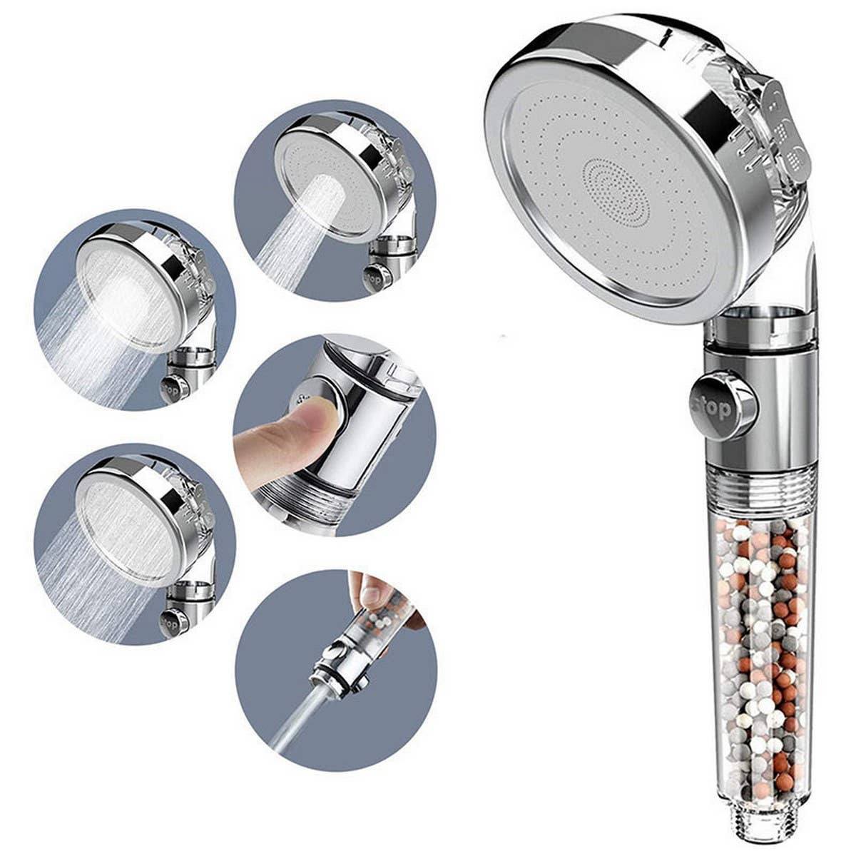 THREE-SPEED WATER FILTER SHOWER HEAD WITH BOOSTER