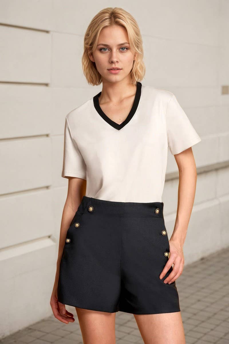 CWBSP0604_CHIC BUTTONED STRAIGHT LEG COMMUTER SHORTS