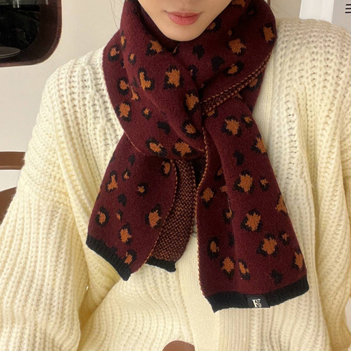 Beige Leopard Faux Cashmere Scarf for Fall/Winter_CWASC1258
