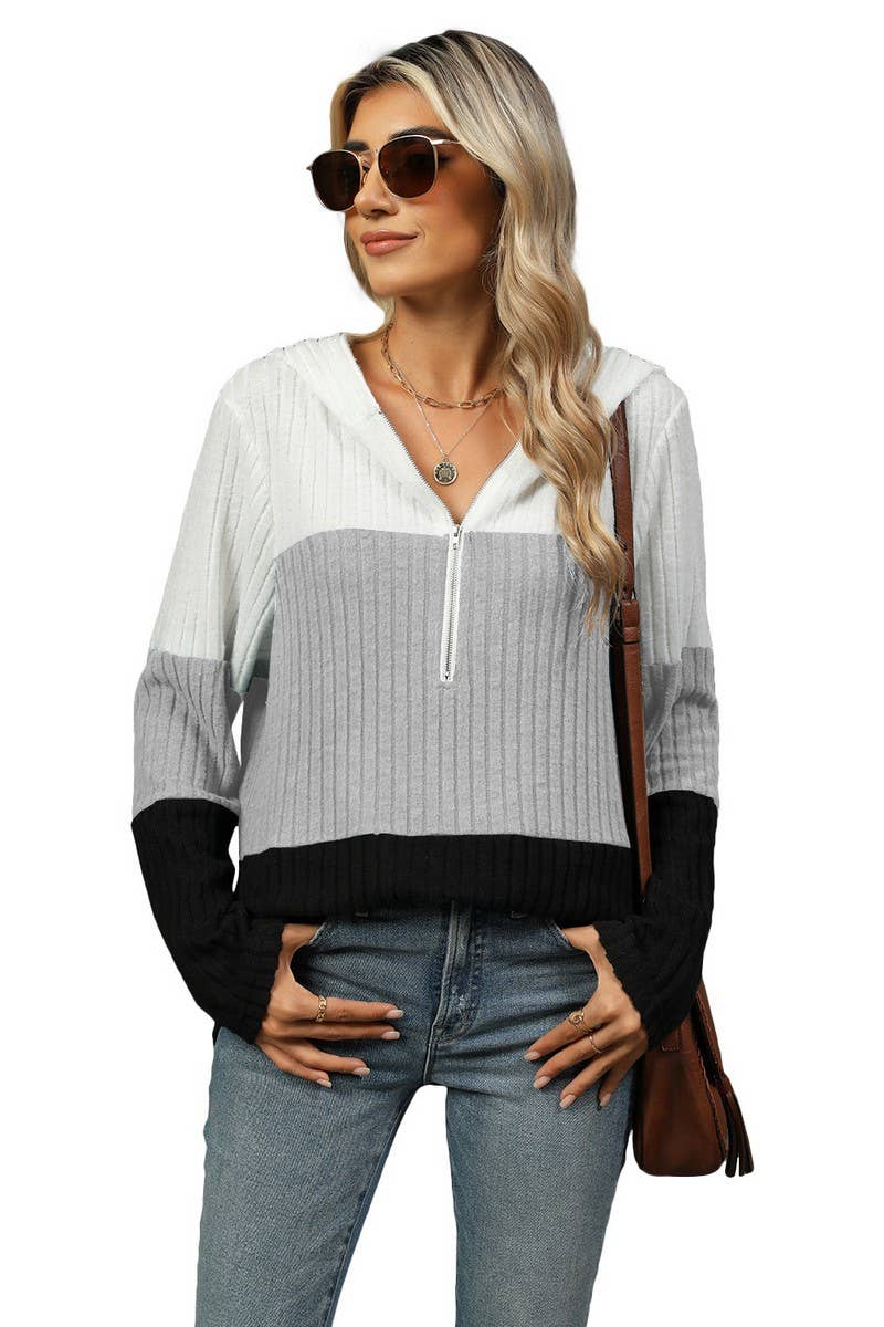 CWOHOL1098_LOOSE FIT CONTRAST ZIP HOODIE