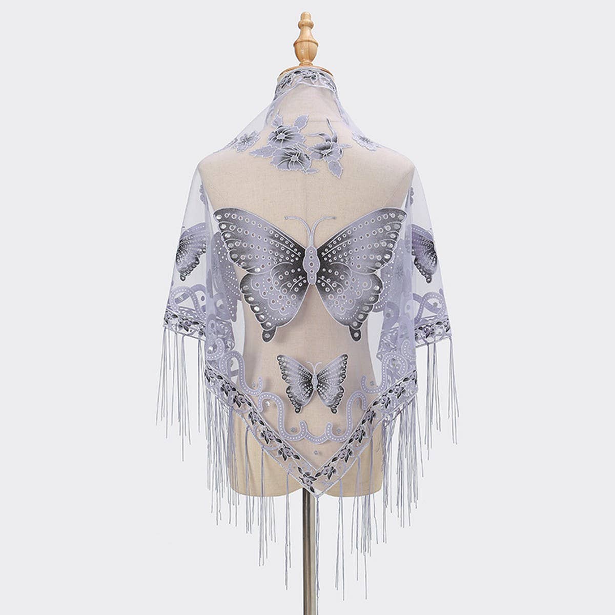 LACE BUTTERFLY EMBROIDERED TRIANGLE SHAWL