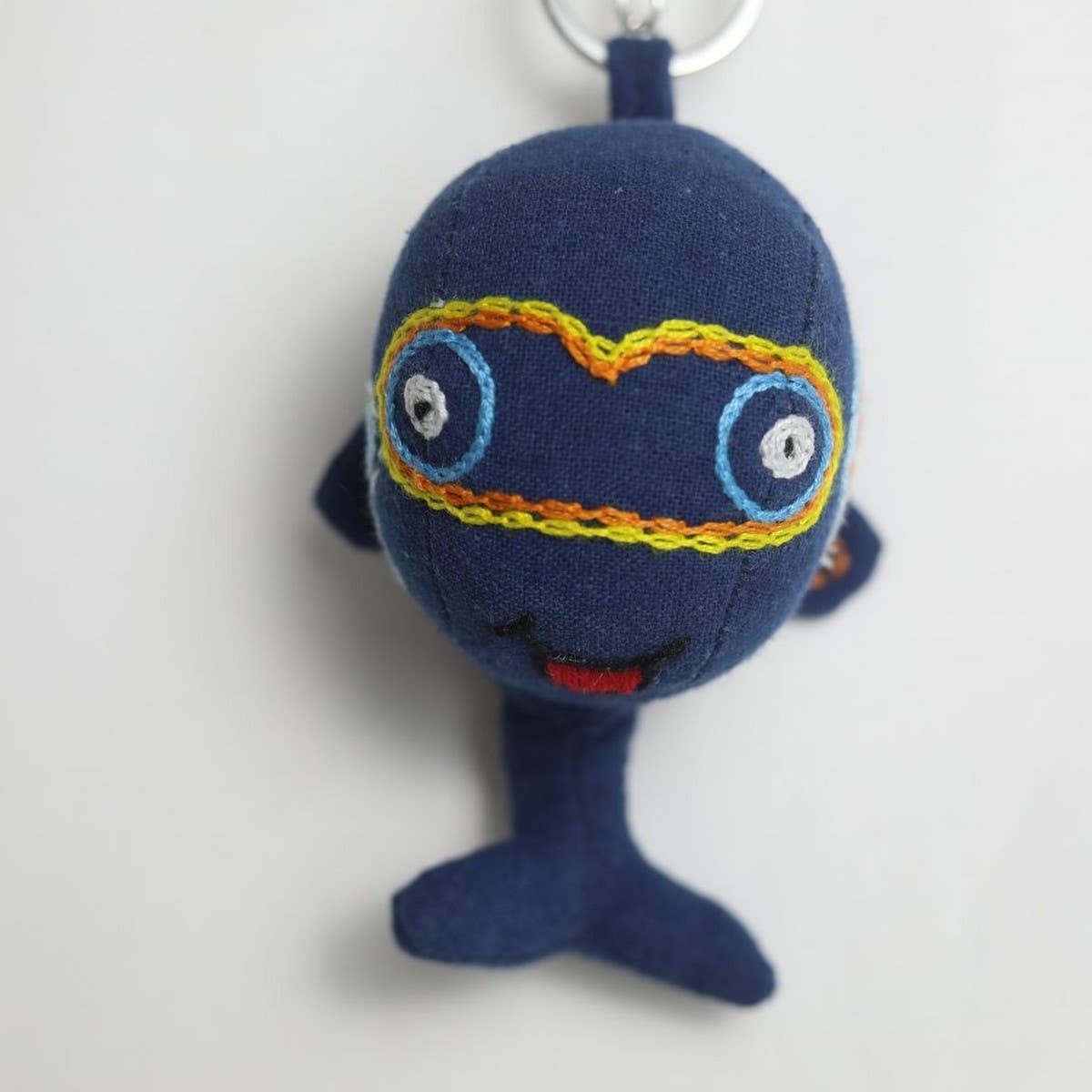 Hand-Embroidered Blue Whale & Fish Plush Charm
