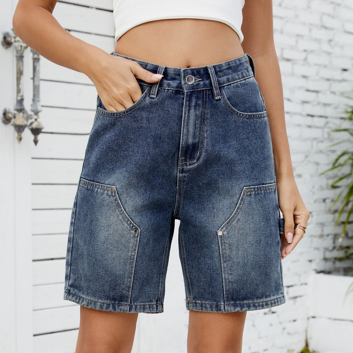 Washed Fashionable Cool Denim Bermuda Shorts