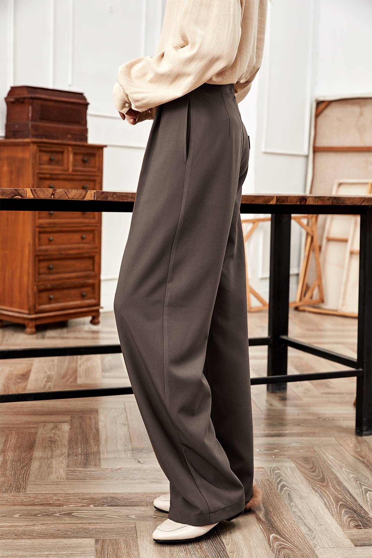 SLIMMING LOOSE STRAIGHT LEG WIDE LEG TROUSERS