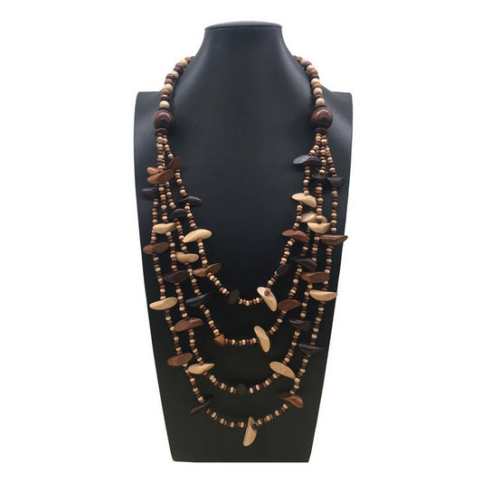 GEOMETRIC WOODEN BEADED LAYERED NECKLACE
