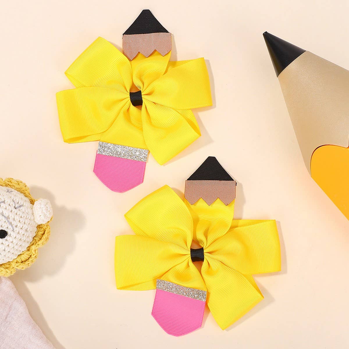 Baby Bow Hair Clip with Pencil Pattern ??Handmade_CWAHA6710