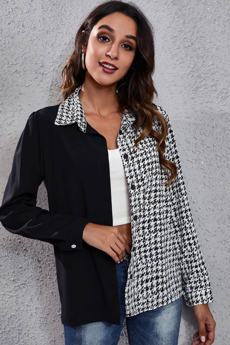 CWOCO1168_NEW PLAID PUFF SLEEVE LONG SLEEVE SHIRT