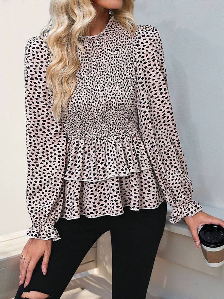 LEOPARD PRINT TAILORED PEPLUM PATCHWORK TOP