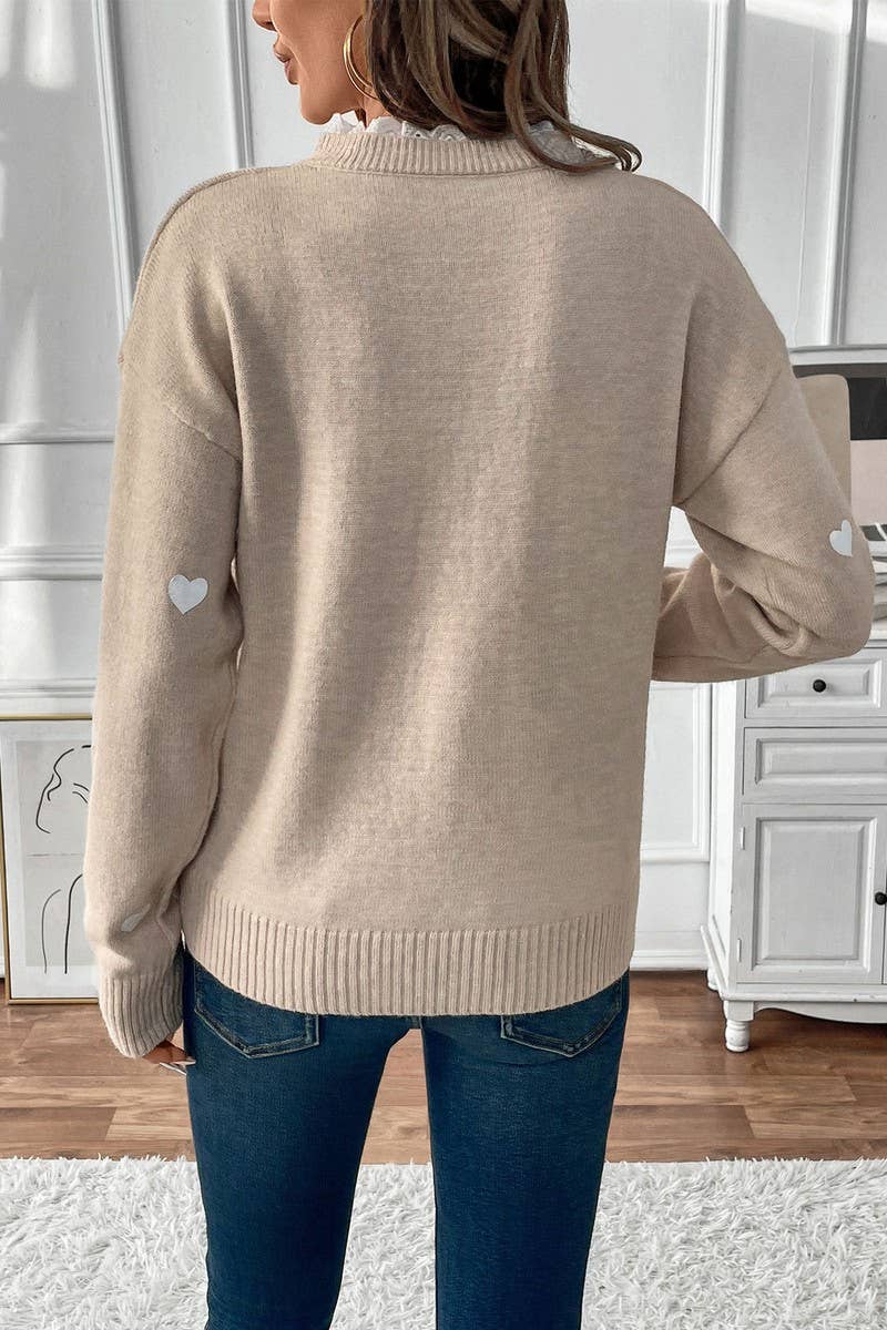 CWOSWL07115_V-NECK HEART-PRINT VALENTINE'S DAY SWEATER