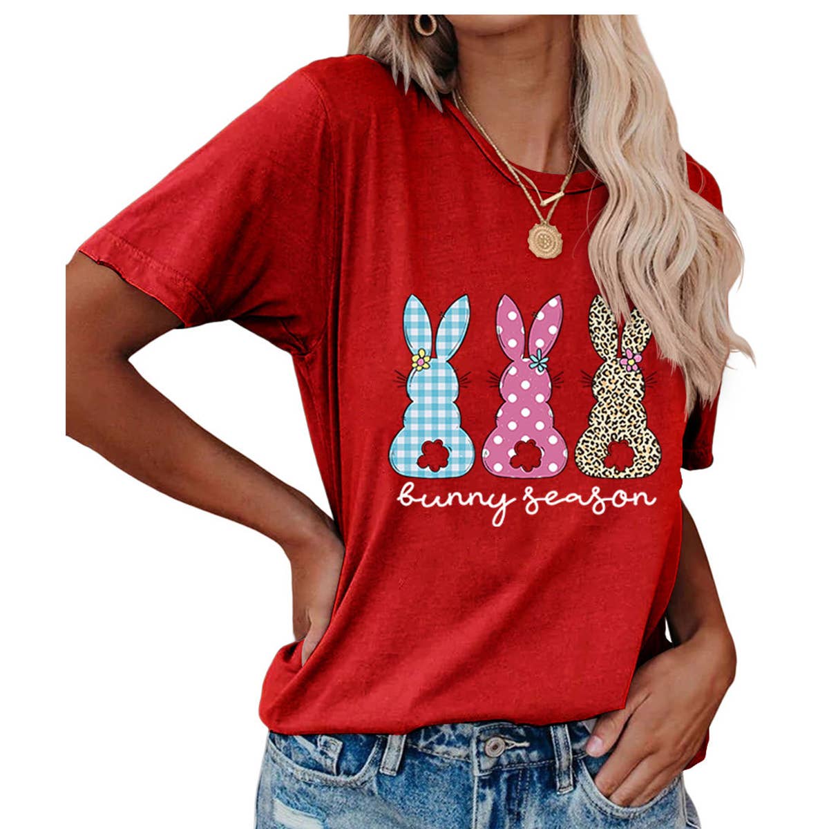 EASTER ROUND NECK LOOSE BUNNY PRINT T SHIRT_CWTTS0856