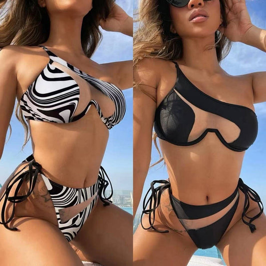 ZEBRA PRINT BIKINI SET - SEXY BLACK SWIMSUIT_CWMW0910