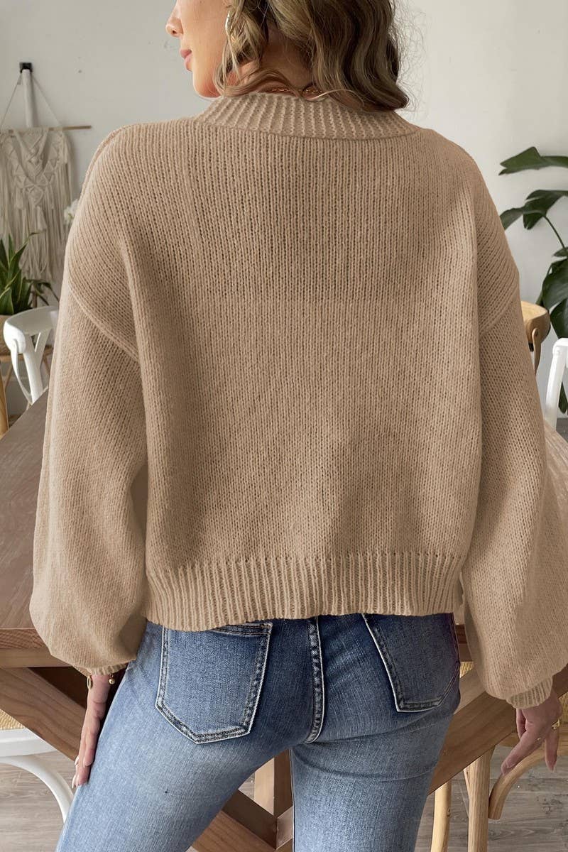 CWOSWL07382_WOMEN CROCHET PATCHWORK KNIT CARDIGAN SWEATER