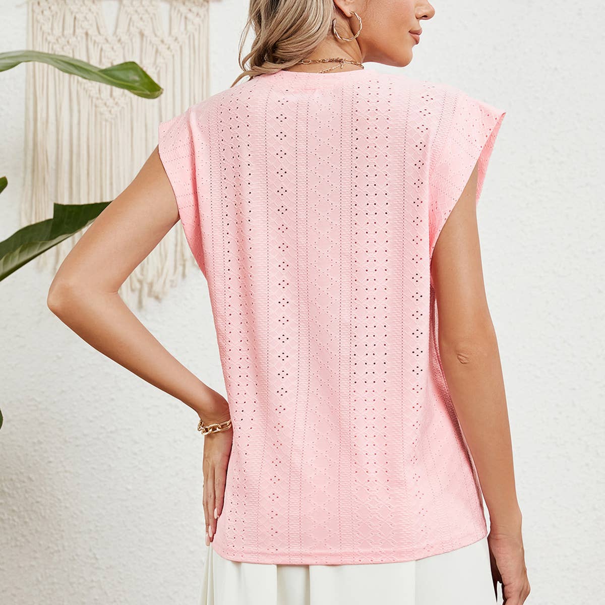 Solid color breathable shoulder top