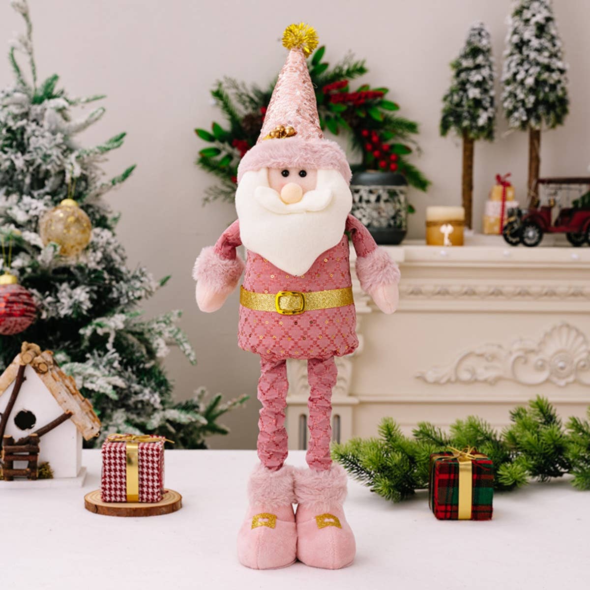 CWMM2995_PINK SANTA DOLL RETRACTABLE ELK DECORATION