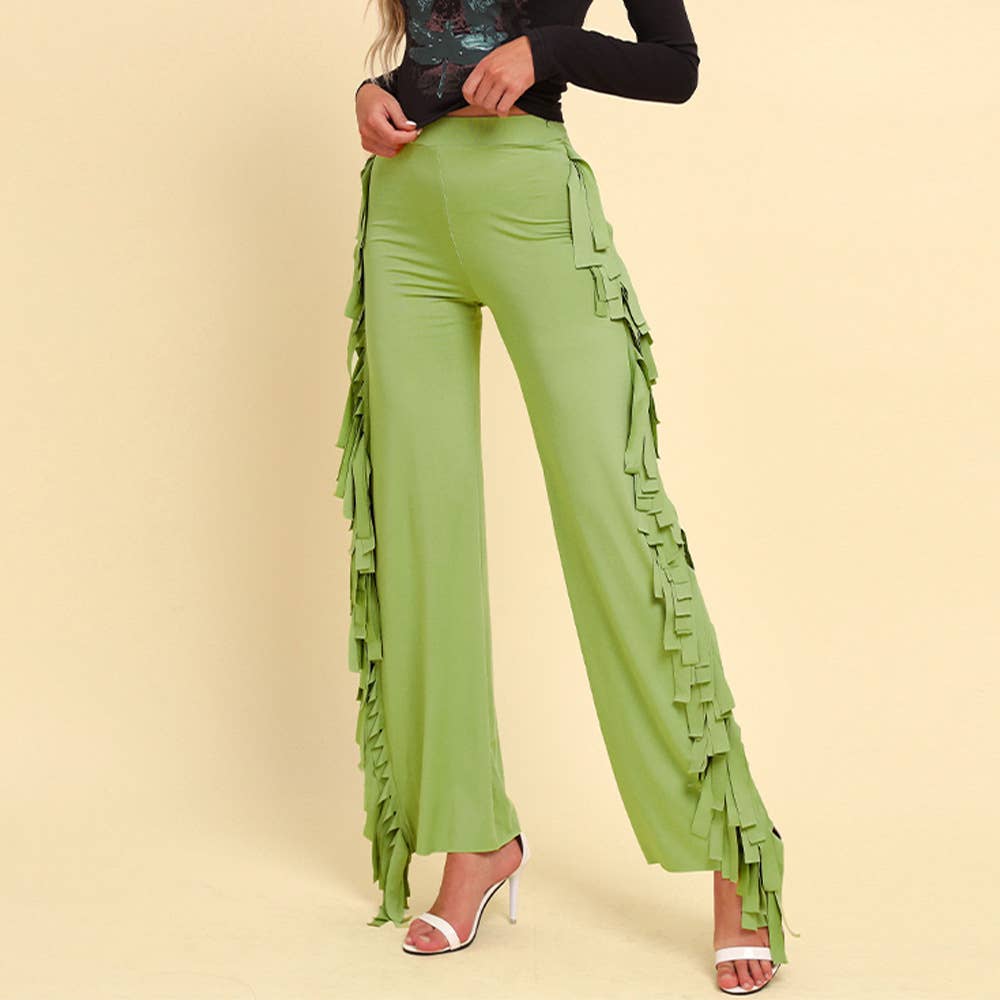High Waist Fringe Wide Leg Pants
