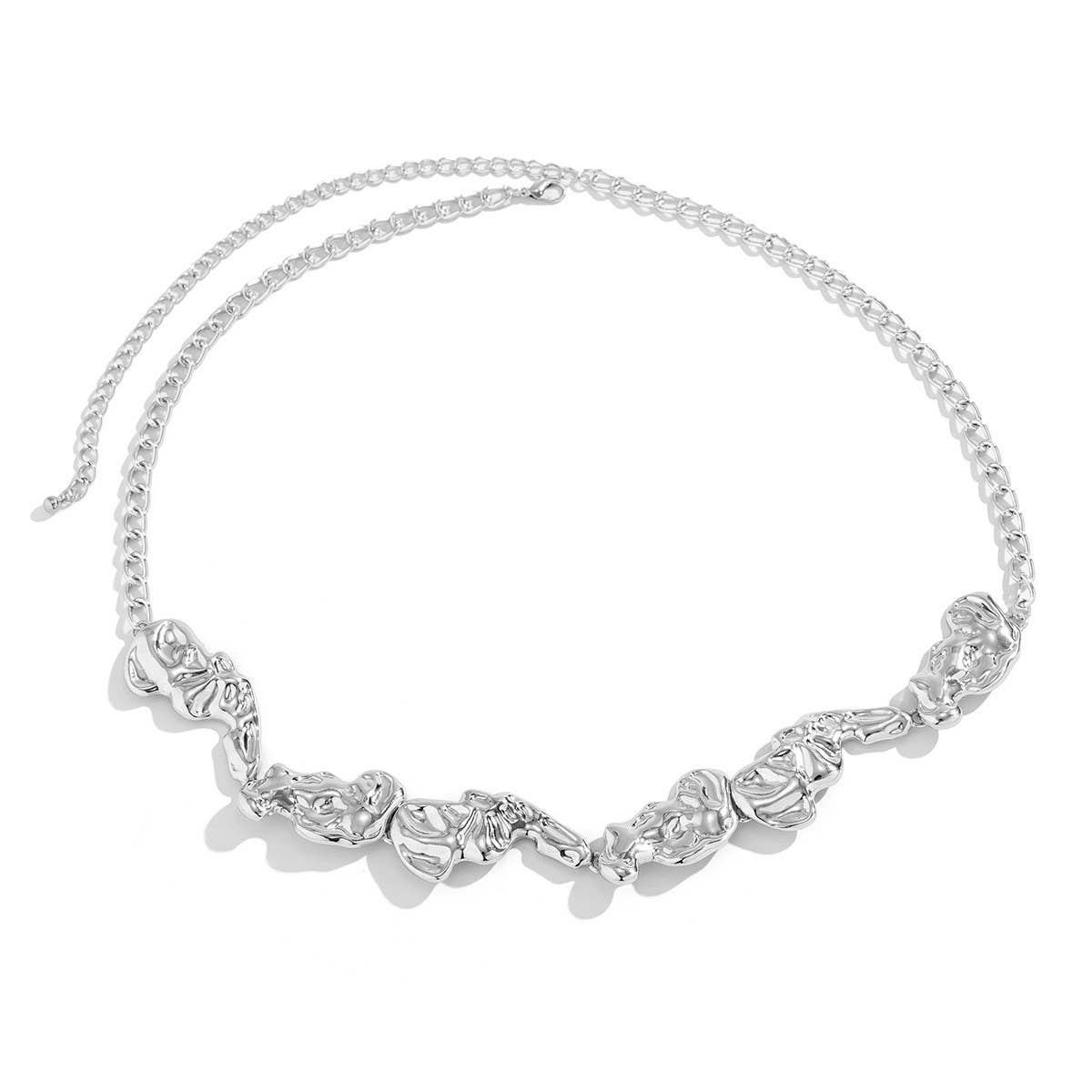 WRINKLED METAL IRREGULAR VINTAGE NECKLACE SET_CWMM3249