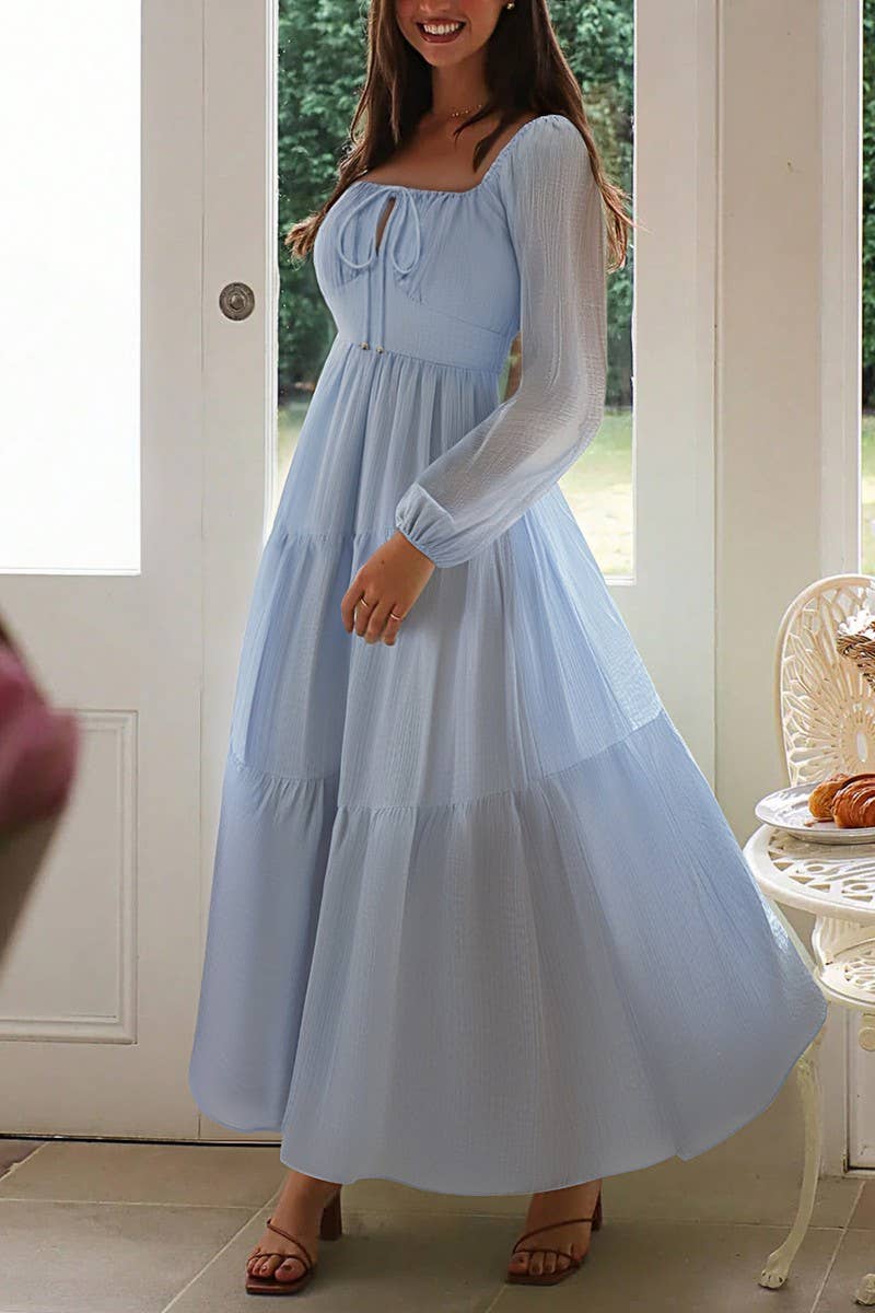 CWDMD01183_LONG SLEEVE SQUARE NECK CASUAL VACATION DRESS