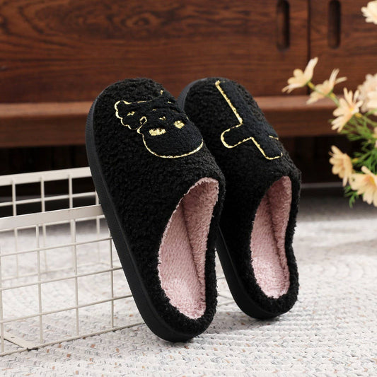 Glitter Embroidered Skull Cotton Slippers_CWSHF00219